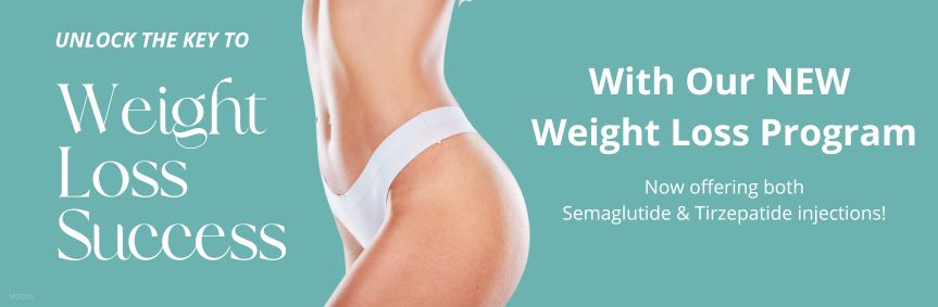NEW Weight Loss Program (Model: flat female stomach in white bikini bottoms)